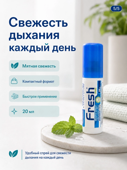 Спрей для свежего дыхания Fresh, мята, клубника, фрукты и лимон, 20 мл