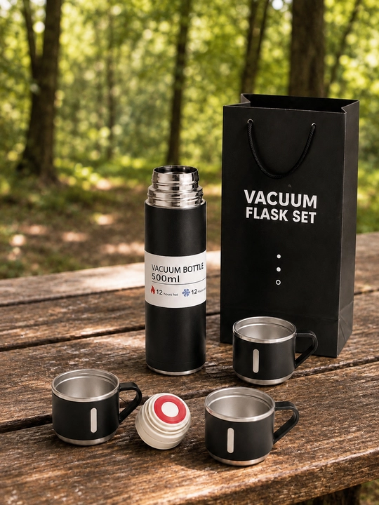500 ml vakuumli termos, 3 ta chashka va sayohat uchun ishonchli qopqoq bilan - 