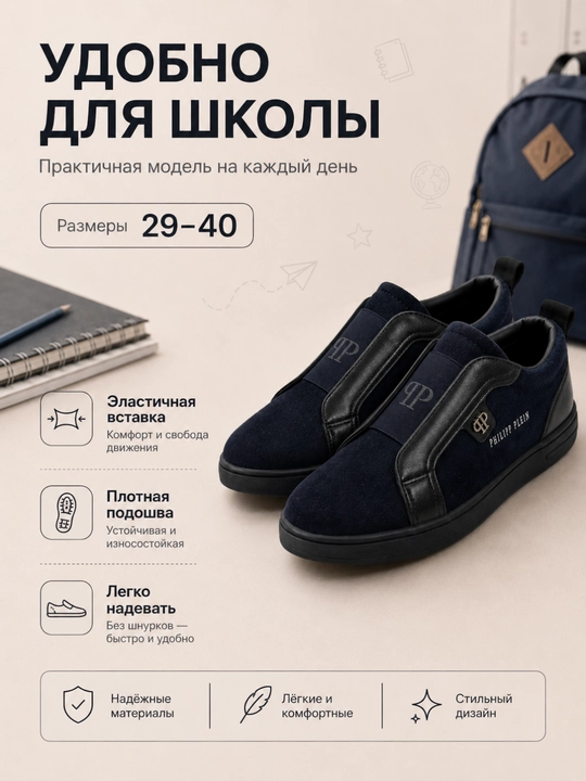 Кроссовки-слипоны для детей и подростков без шнурков, размеры 29–40