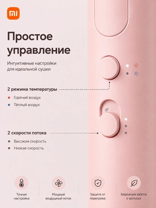 Фен для волос Xiaomi, компактный фен с регулировкой скорости и температуры