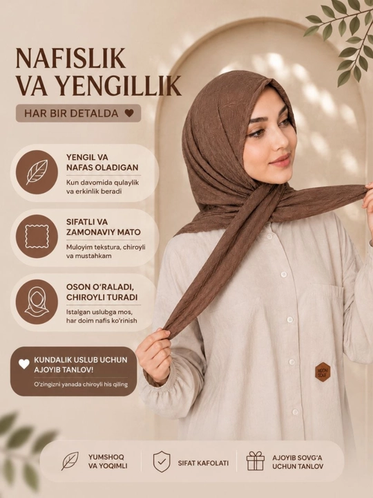 Ayollar uchun yumshoq hijob ro‘mol uzun sharf bosh ro‘mol kundalik taqish uchun - 