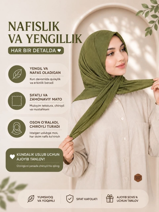 Ayollar uchun yumshoq hijob ro‘mol uzun sharf bosh ro‘mol kundalik taqish uchun - 
