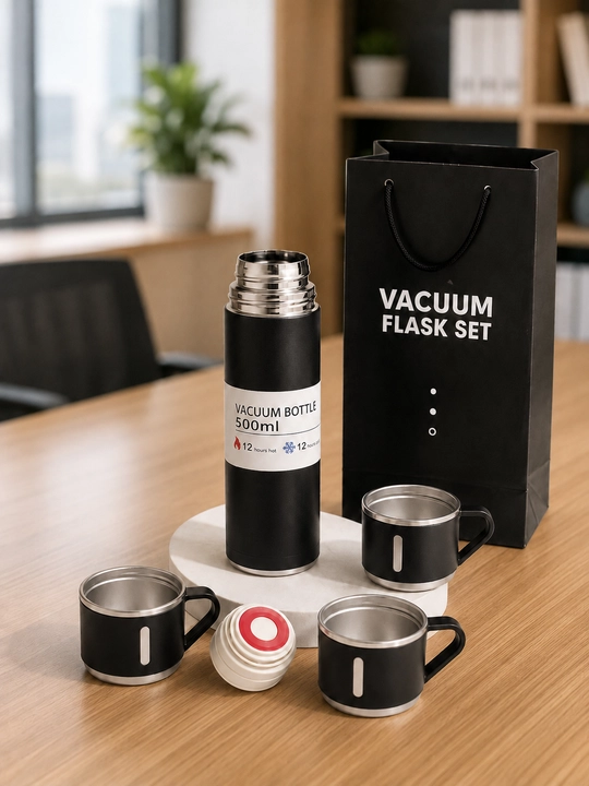 Uy, ofis va sayohatlar uchun mo‘ljallangan, 3 ta chashkali 500 ml vakuumli termos to‘plami