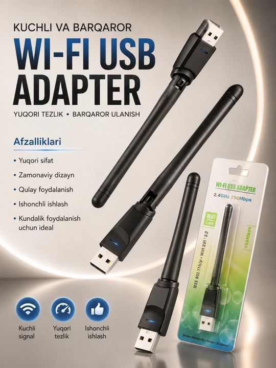 Usb wi-fi adapter 150 mbps 2. 4 ghz simsiz tarmoq qabul qilgich usb 2. 0 plug & play - 