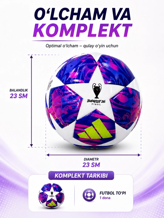 Futbol to‘pi Budapest 26 Final, o‘yin va mashg‘ulot uchun