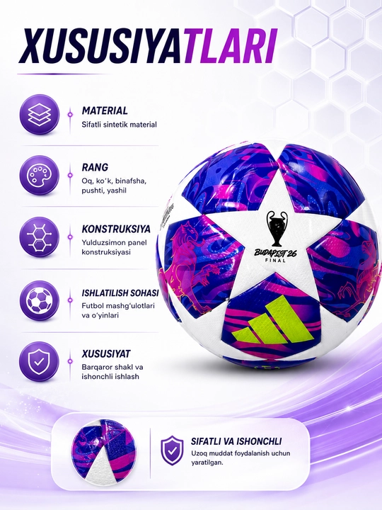 Futbol to‘pi Budapest 26 Final, o‘yin va mashg‘ulot uchun