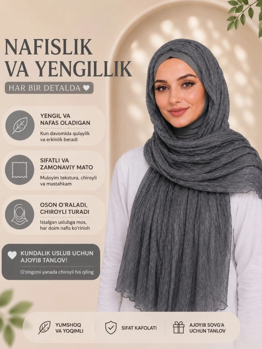 Ayollar uchun yumshoq hijob ro‘mol, uzun sharf, kundalik ro‘mol - 