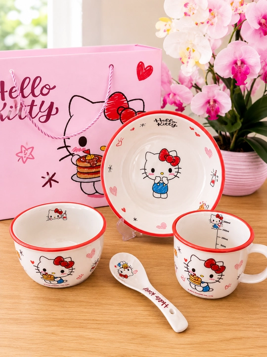 Детский набор посуды Hello Kitty керамический 4 предмета в подарочной коробке