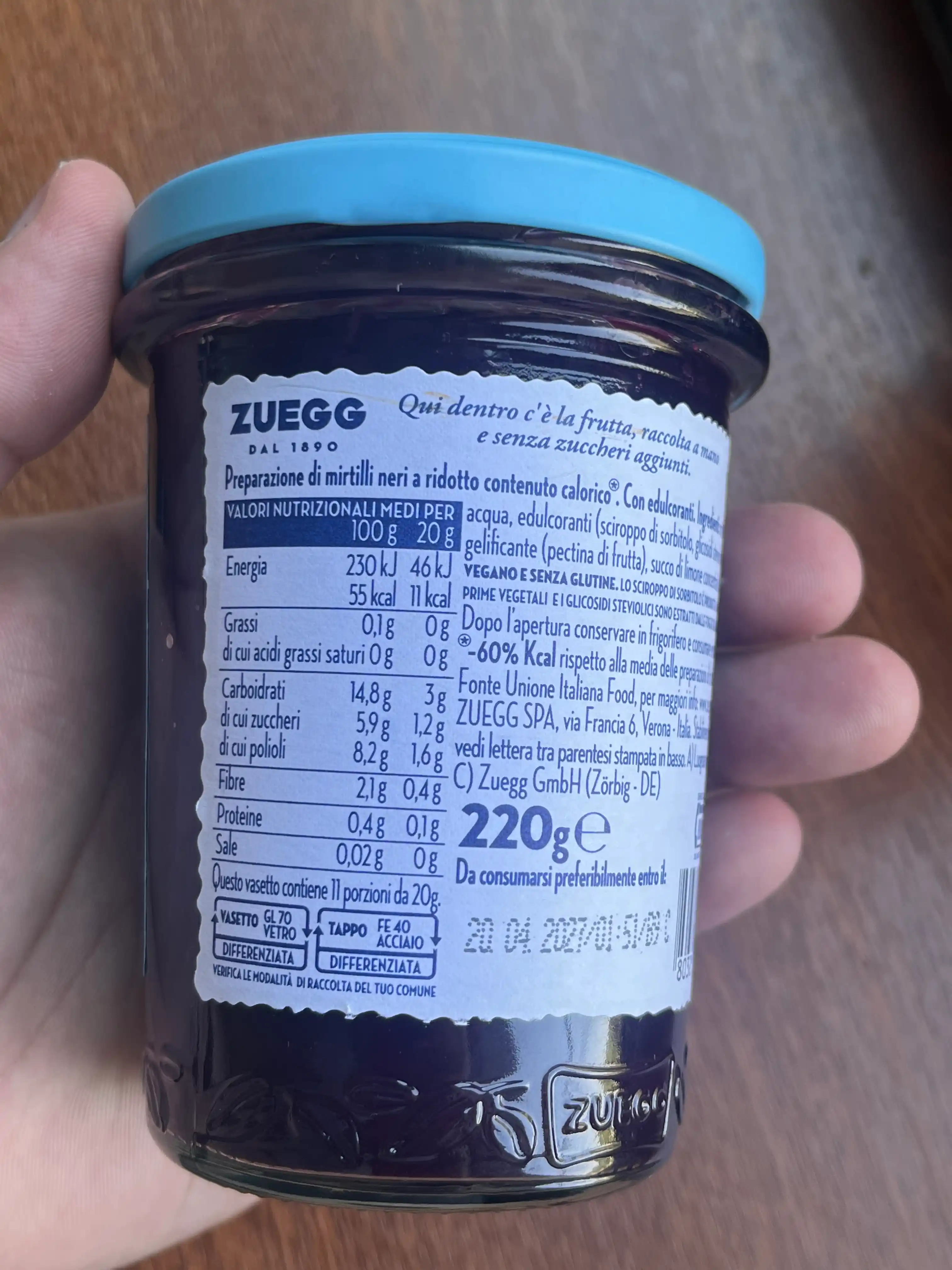 Конфитюр ZUEGG черника без сахара 220г
