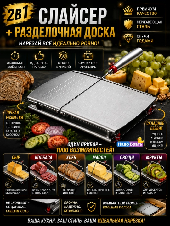 Слайсер для сыра с разделочной доской, струнный нож 2 в 1