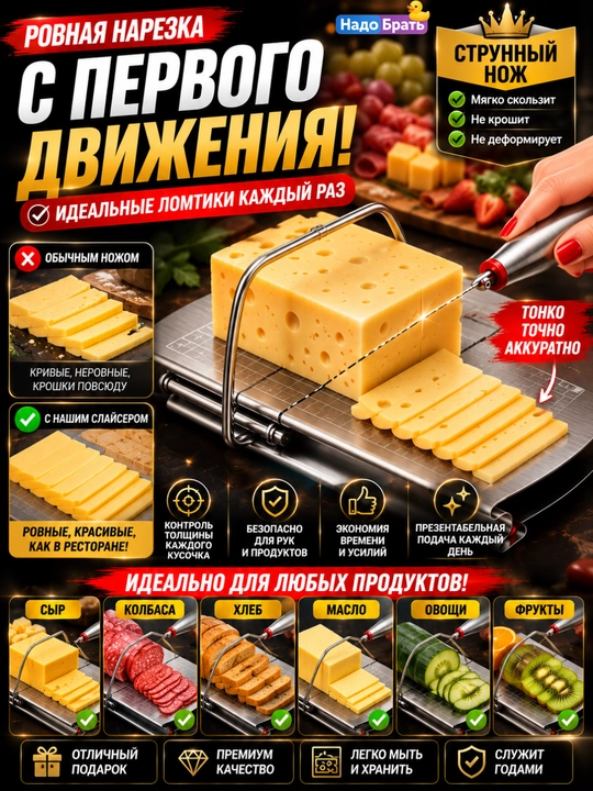 Слайсер для сыра с разделочной доской, струнный нож 2 в 1