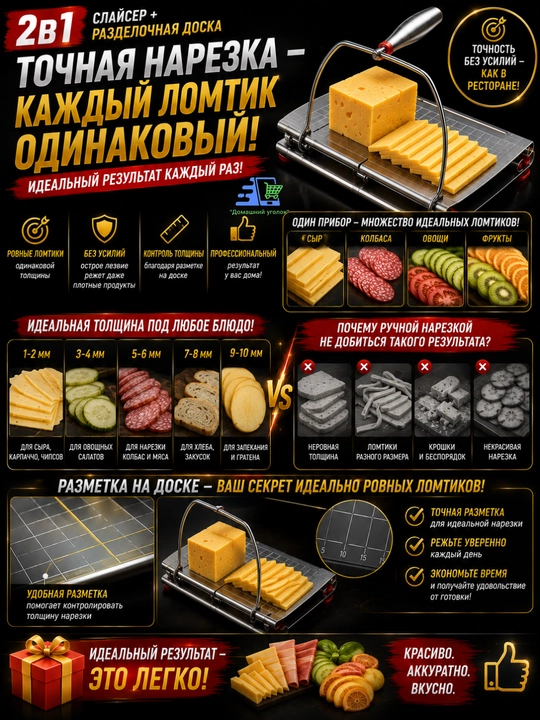 Слайсер для сыра с разделочной доской, струнный нож 2 в 1