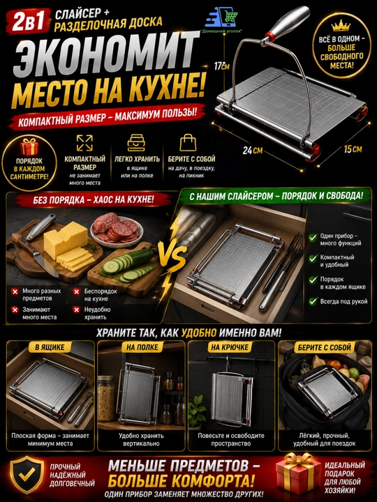 Слайсер для сыра с разделочной доской, струнный нож 2 в 1