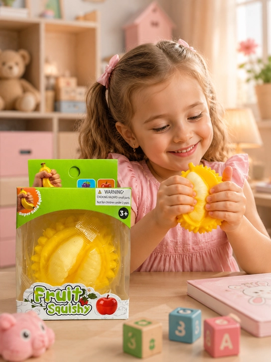 Mevali squishy o‘yinchoq, yumshoq antistress banan, bolalar uchun