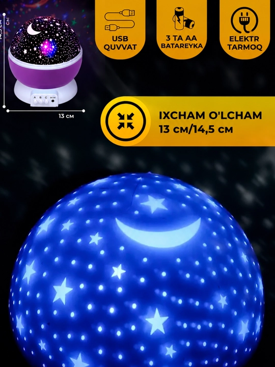 Yulduzli osmon mini proyektori 3d chiroq led tungi bolalar xonasi uchun
