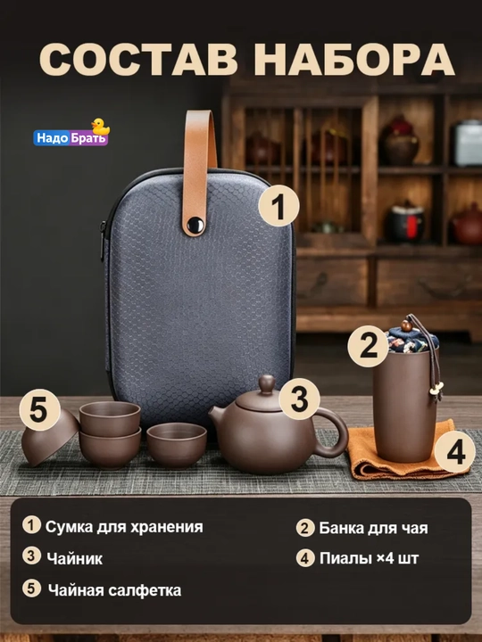 Набор для чайной церемонии на 4 персоны, 7 предметов, чайник 180 мл, в кейсе