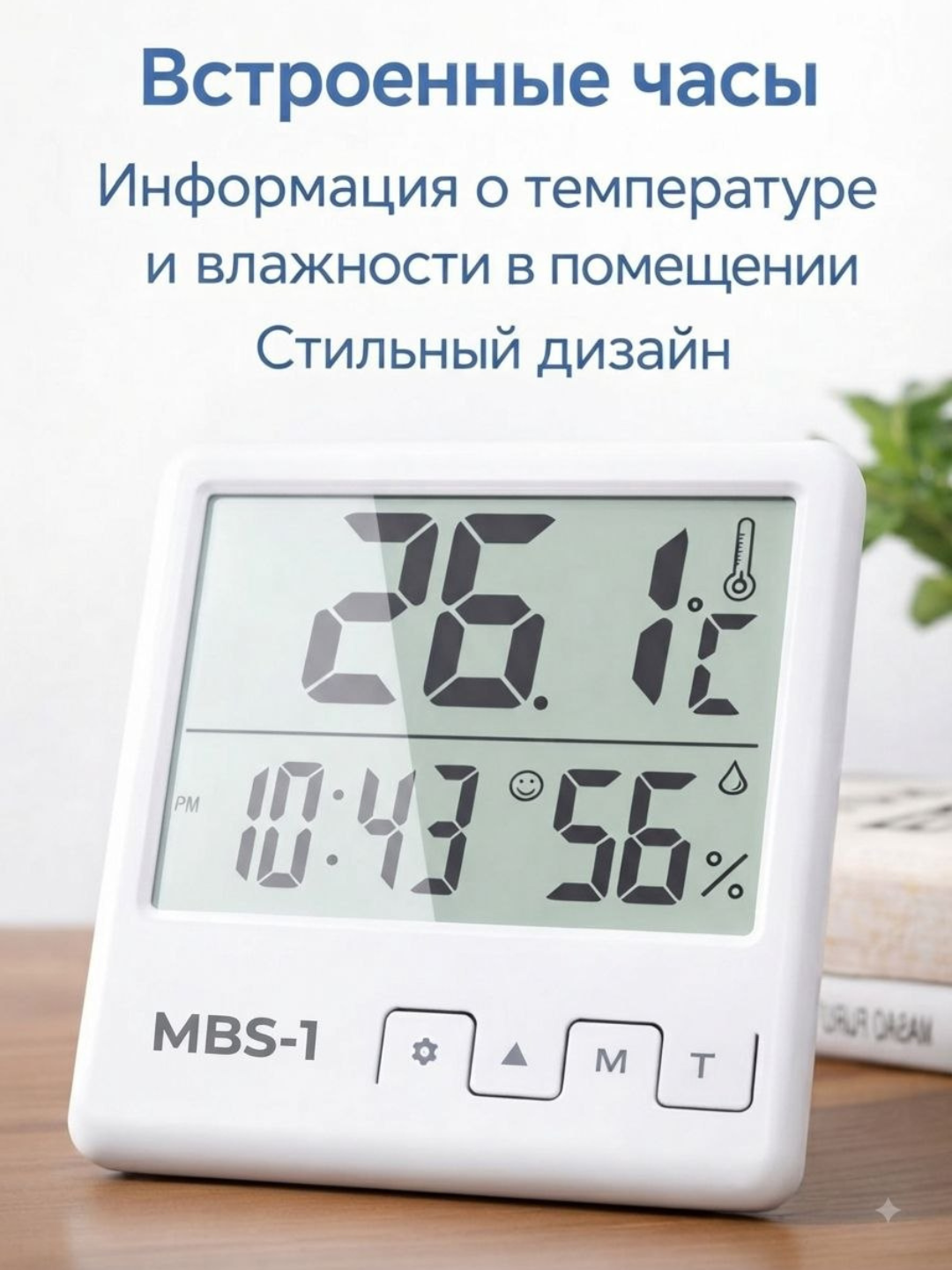 Электронный гигрометр с часами, термометр и измерение влажности воздуха