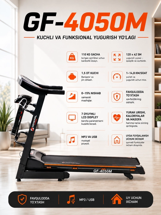 GF-4050M yugurish yo'lagi uy va ofis uchun, erkaklar va ayollar uchun