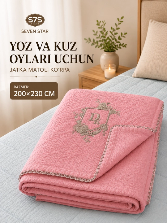 Yoz va kuz uchun mo‘ljallangan yengil va yumshoq ko‘rpa, 200×230 sm o‘lchamli jatkadan to‘qilgan mato