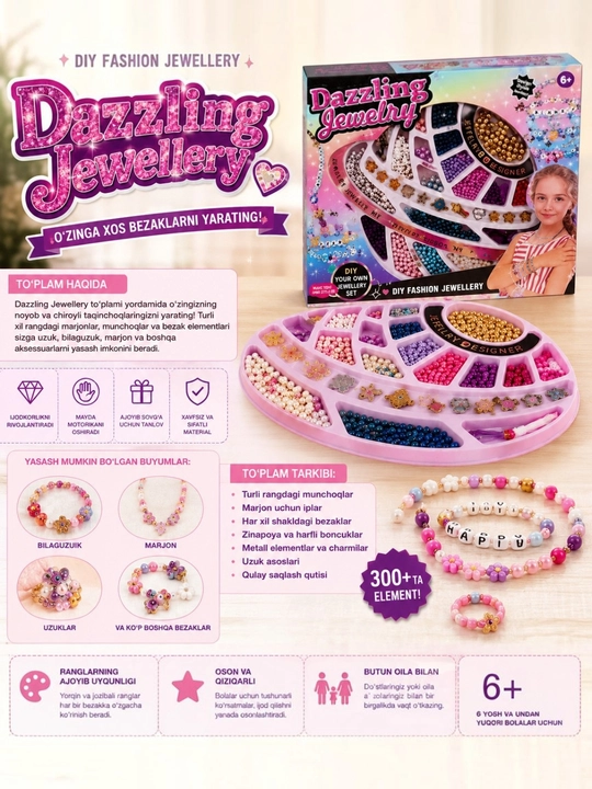 Dazzling Jewelry , qizlar uchun munchoqlar to'plami. 300 elementlar