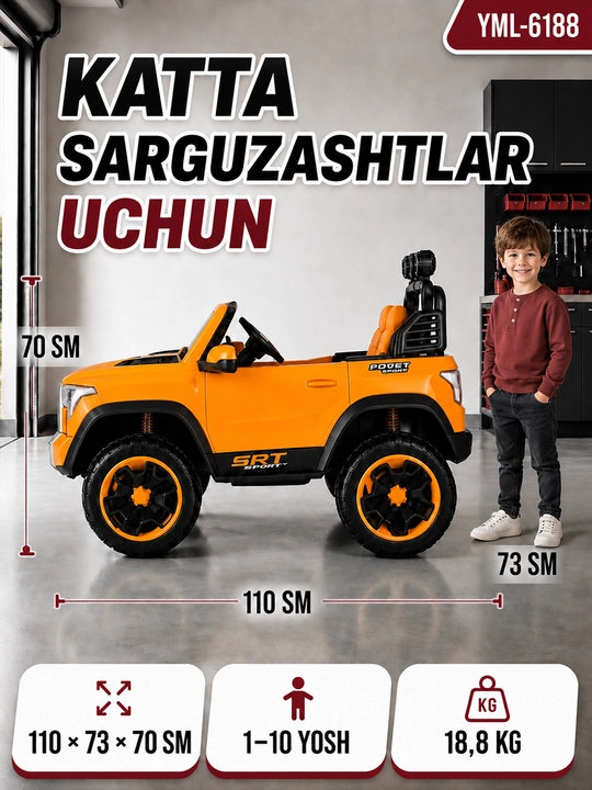 12V 4x390 kuchlanishli, to‘liq uzatmali, APP+pultli, EVA g‘ildirakli bolalar elektromobili