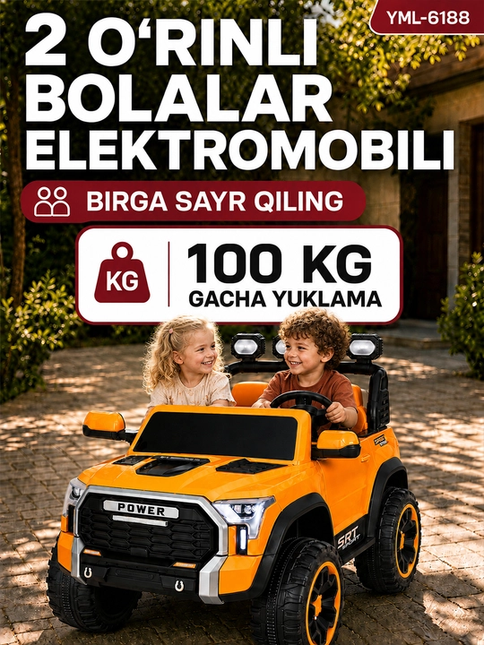 12V 4x390 kuchlanishli, to‘liq uzatmali, APP+pultli, EVA g‘ildirakli bolalar elektromobili