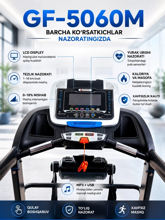GF-5060M elektr yugurish yo‘lagi — uy uchun professional fitnes trenajyori