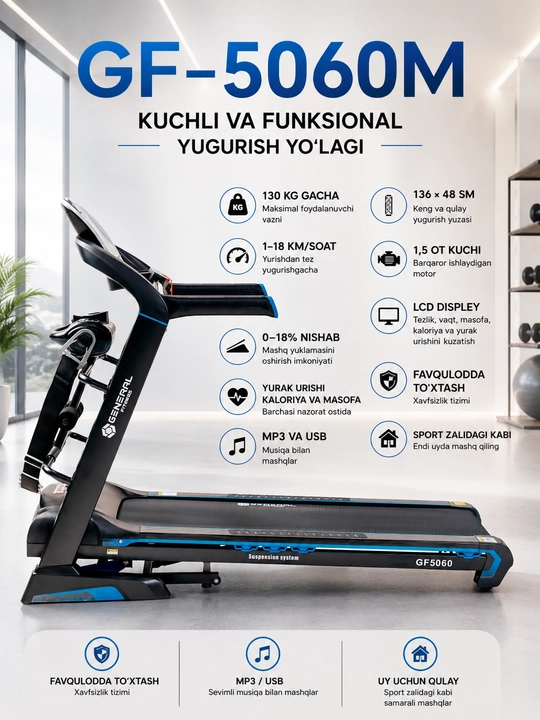 GF-5060M elektr yugurish yo‘lagi — uy uchun professional fitnes trenajyori