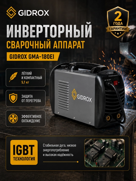 GIDROX GMA-180EI invertor payvandlash apparati, 20–180 A, 140–260 V