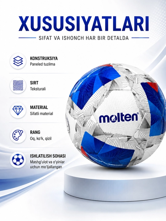 Futbol to‘pi Molten, mashg‘ulot va o‘yin uchun, teksturali sirt