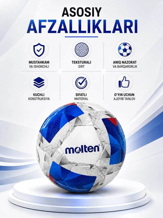 Futbol to‘pi Molten, mashg‘ulot va o‘yin uchun, teksturali sirt