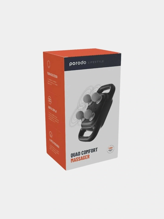 Массажер Porodo Massager 10W BlackPO-0444, 4 массажные головки, 3 режима интенсивности, USB-C