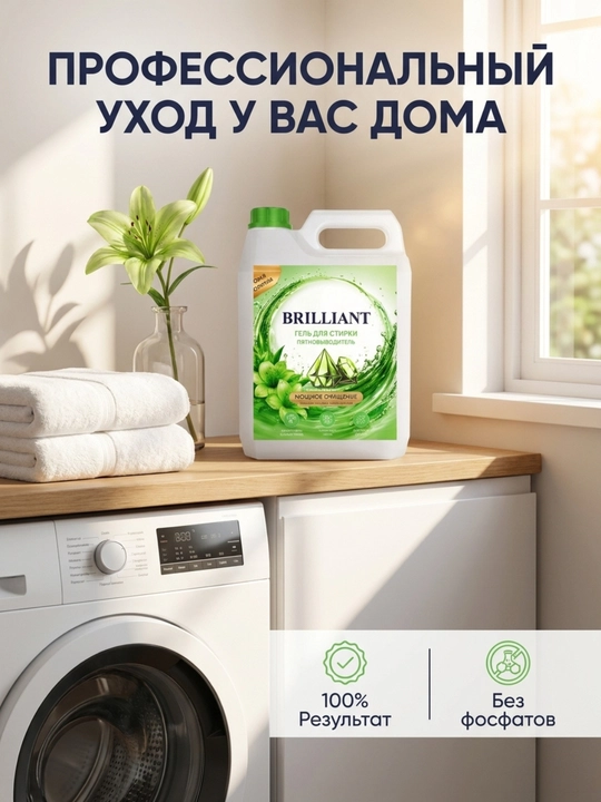 Гель для стирки BRILLIANT с пятновыводителем, жидкий порошок для белья и одежды, 3 кг