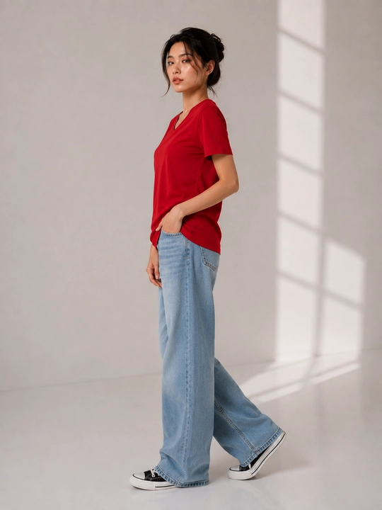 Ayollar uchun bazaviy paxtali футболка V-yoqali oversize casual