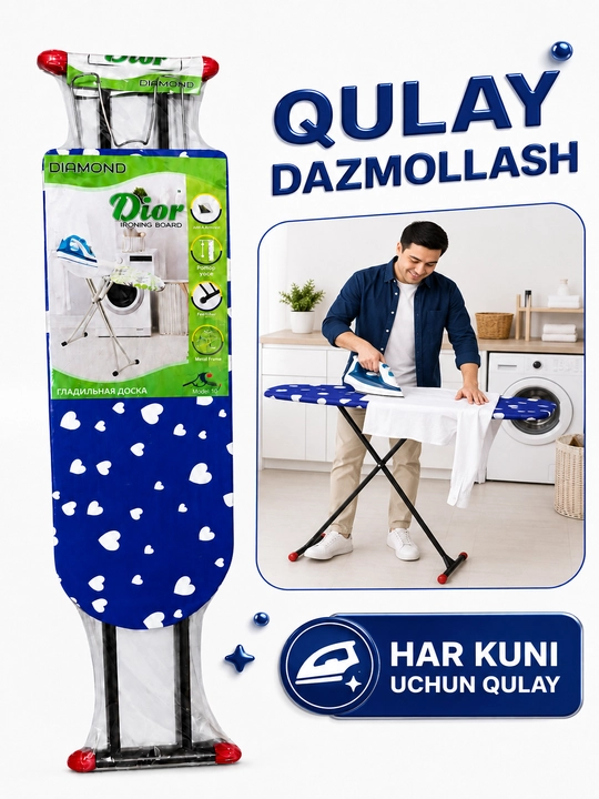 Dazmollash doskasi, metall, buklanadigan, balandligi sozlanadigan, dazmol taglikli
