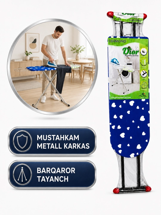 Dazmollash doskasi, metall, buklanadigan, balandligi sozlanadigan, dazmol taglikli