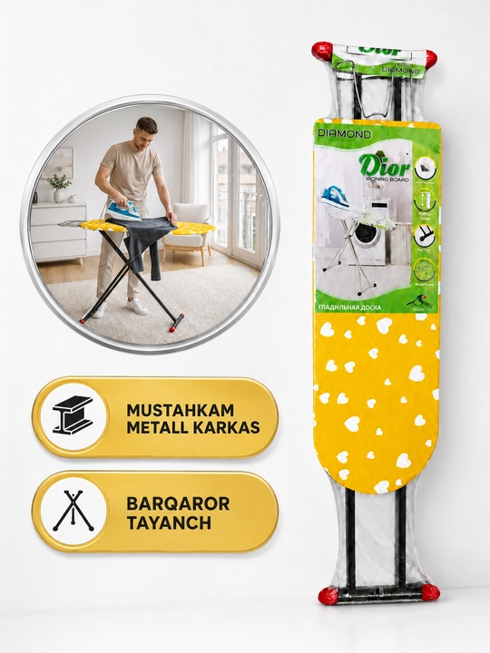 Dazmollash doskasi, metall, buklanadigan, balandligi sozlanadigan, dazmol taglikli