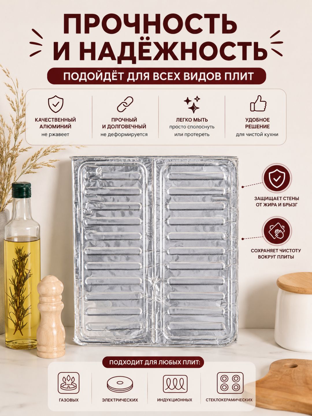 Защитный экран для плиты, для защиты от брызг жира, 33 х 85 см