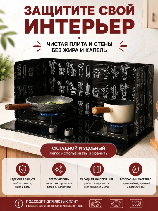 Защитный экран для плиты, для защиты от брызг жира, 33 х 85 см
