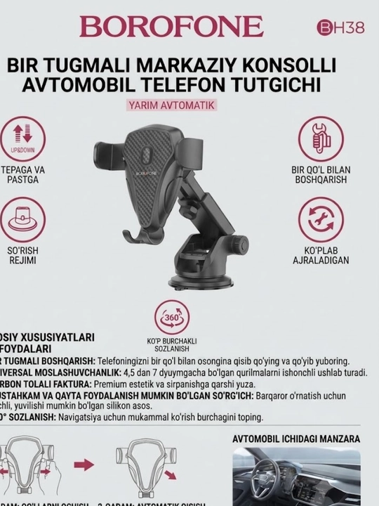 Avtomobilga o‘rnatiladigan telefon uchun universal magnit tutqich