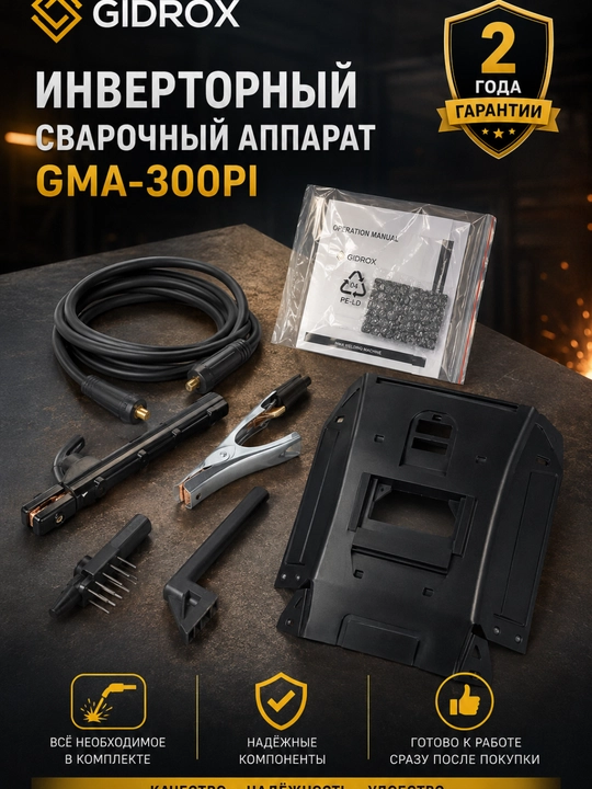 GIDROX GMA-300PI invertorli payvandlash apparati, 30–300 A, 380–440 V, 2 yil
