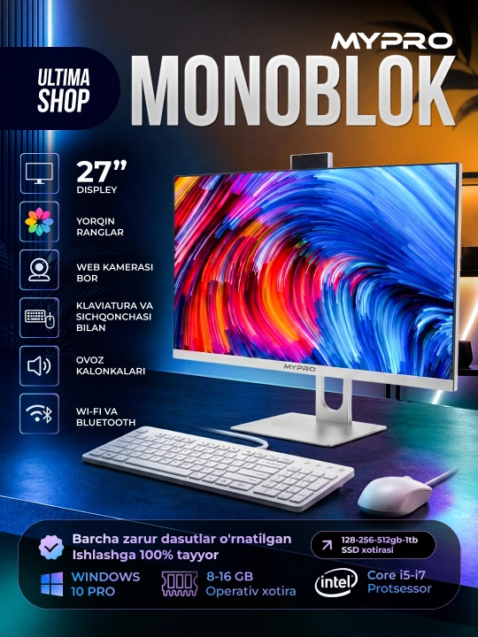 Monoblok MYPRO 27", i5-3470, 16GB, SSD 512GB, Bonus+32GB fleshka, klaviatura va sichqoncha - 