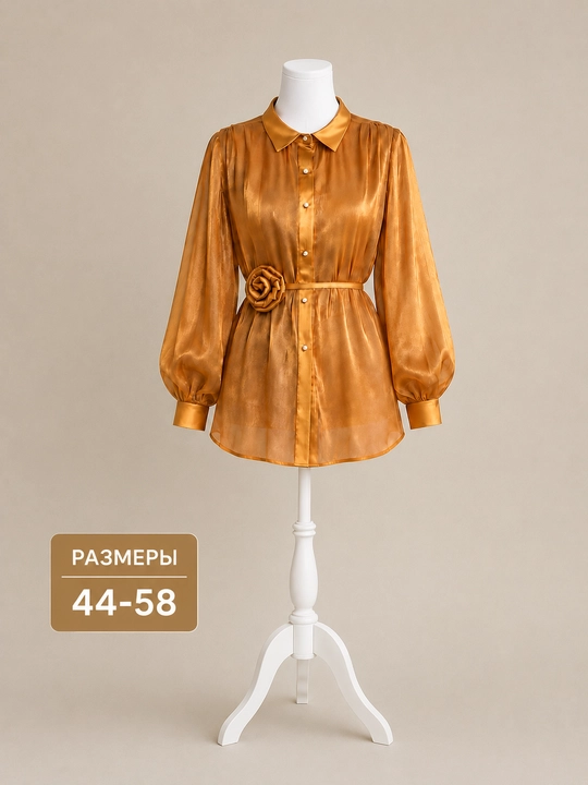 Женская рубашка DEGO — элегантная, стильная, с поясом и длинным рукавом, 44–58