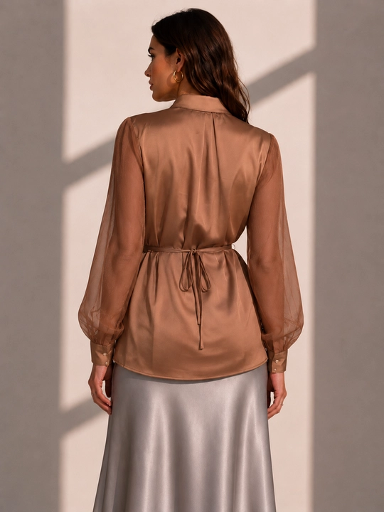 Женская рубашка DEGO — элегантная, стильная, с поясом и длинным рукавом, 44–58