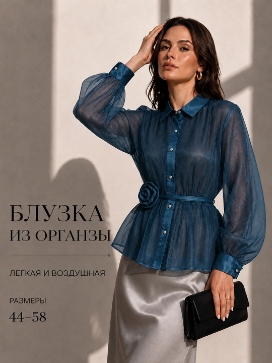 Женская рубашка DEGO — элегантная, стильная, с поясом и длинным рукавом, 44–58