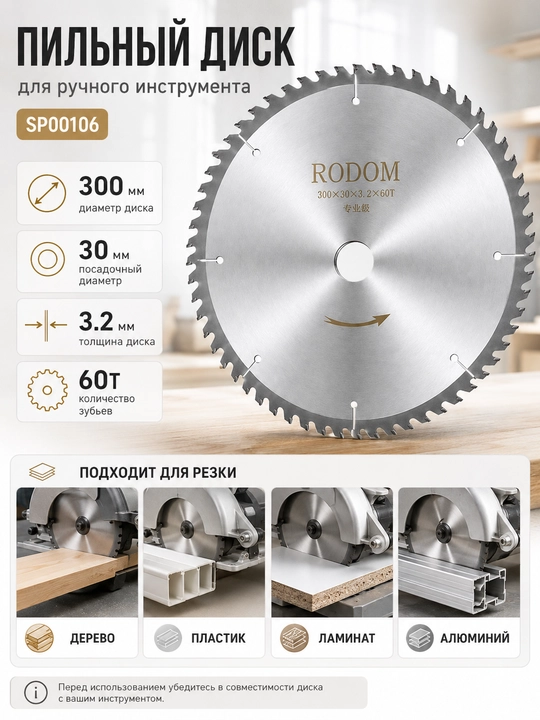 Пильный диск по дереву RODOM SP00108 для циркулярной пилы
