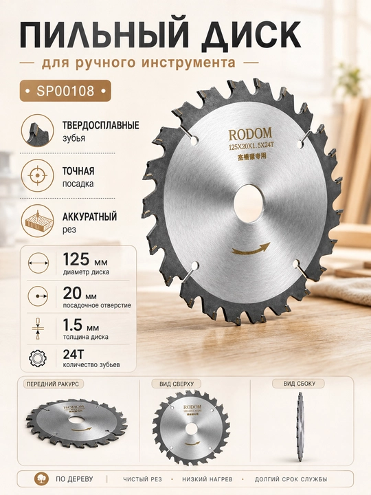 Пильный диск по дереву RODOM SP00108 для циркулярной пилы