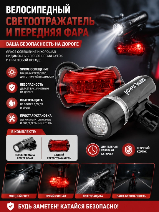 Велосипедный светоотражатель и передняя фара - 