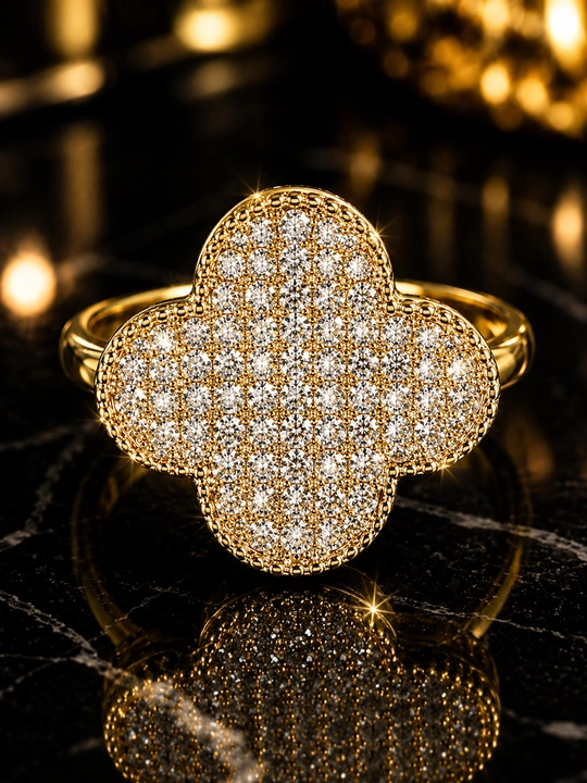 Кольцо женское, Van Cleef, клевер с фианитами, без размера, регулируемое