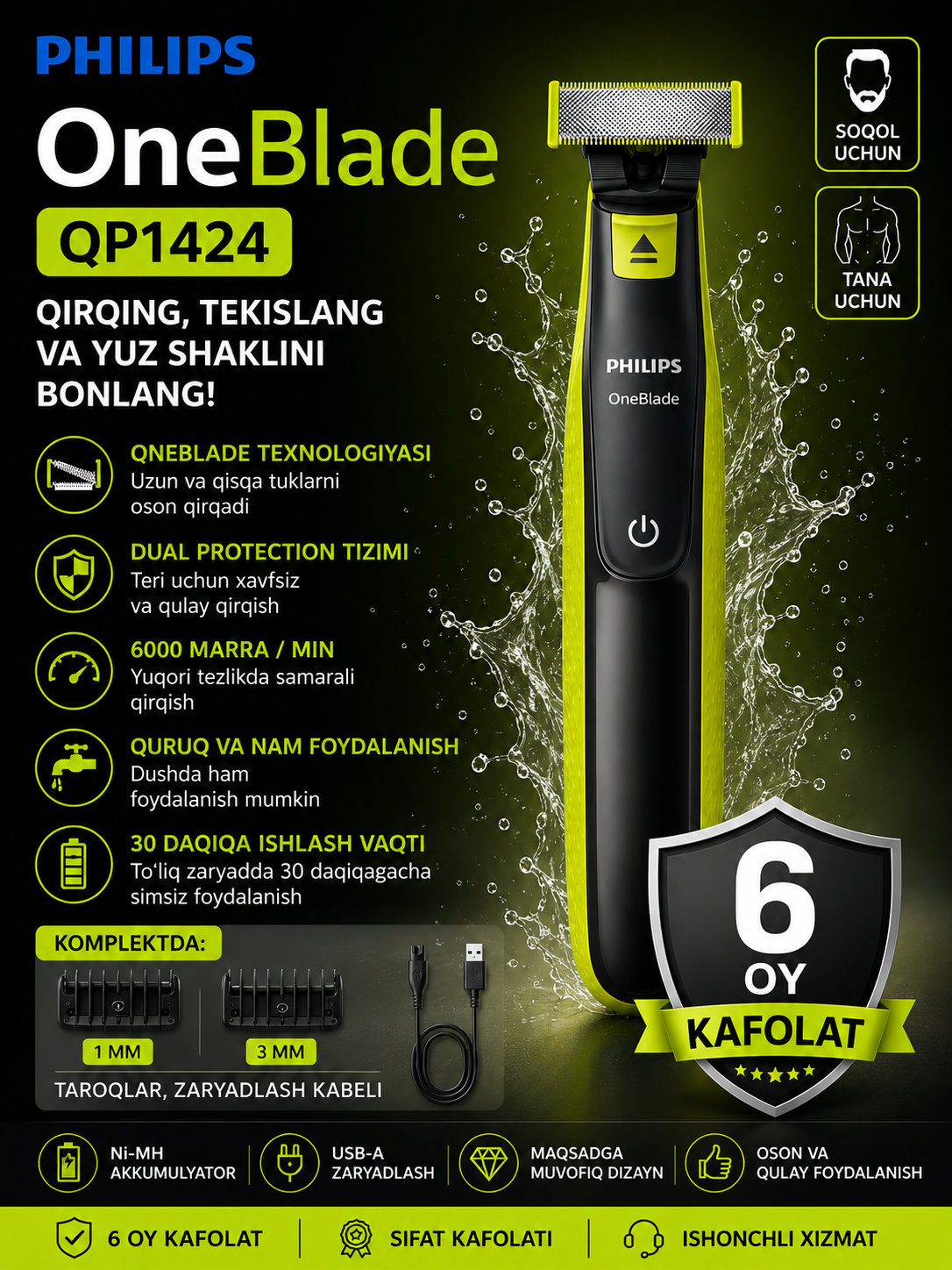 Триммер для волос Philips One Blade QP 1424